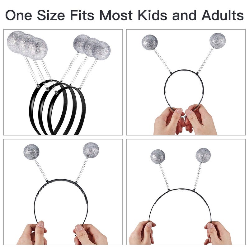 meekoo 5-Pack Halloween Alien Antenna Headbands, Springy Boppers on Black Band, Space Costume Accessory for Parties(White) - Image 3